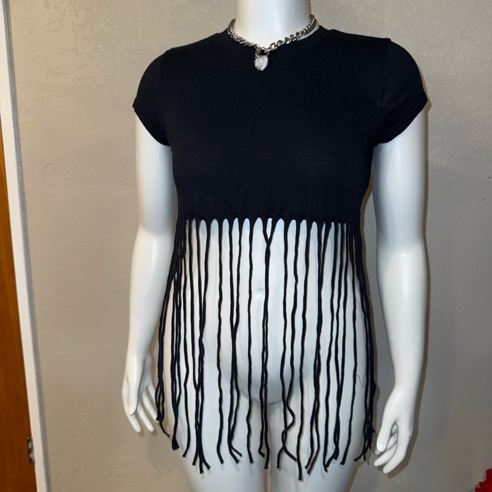 Black Fringe Women's Top